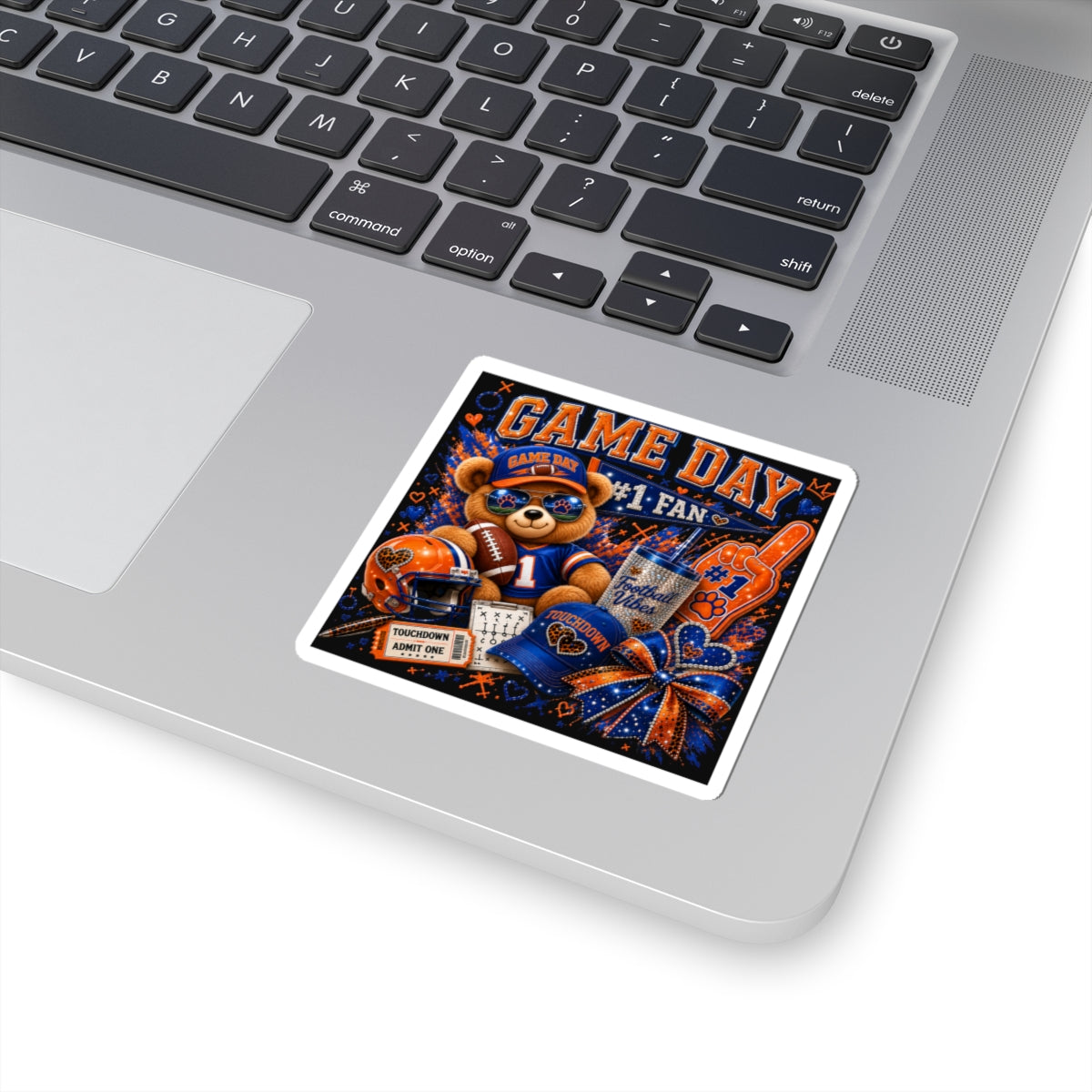 Game Day #1 Fan Bear Kiss-Cut Sticker — Football Spirit Laptop Sticker