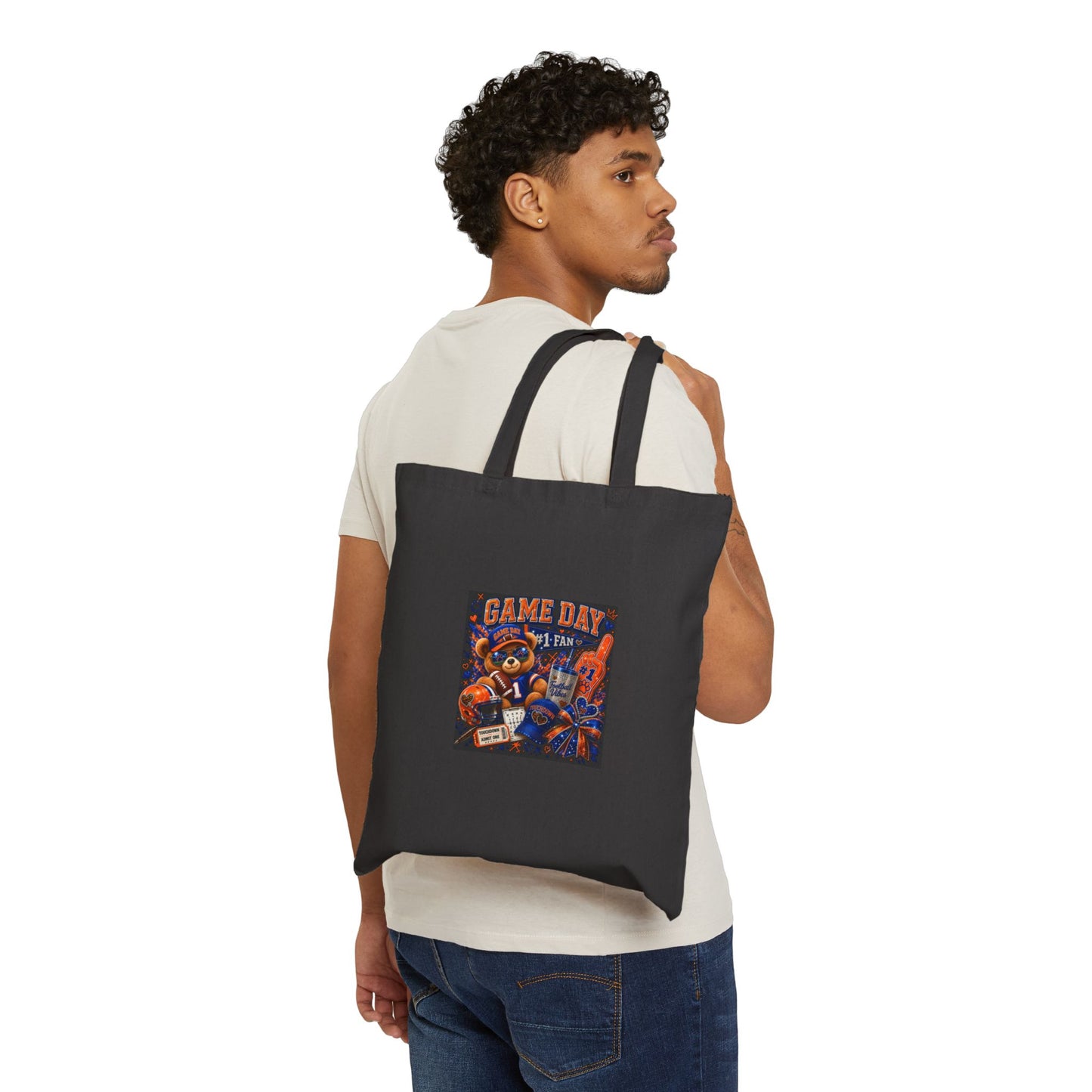 Game Day Fan Tote Bag — Vintage Football Canvas Grocery Bag