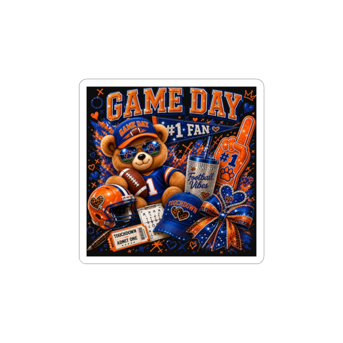 Game Day #1 Fan Bear Kiss-Cut Sticker — Football Spirit Laptop Sticker