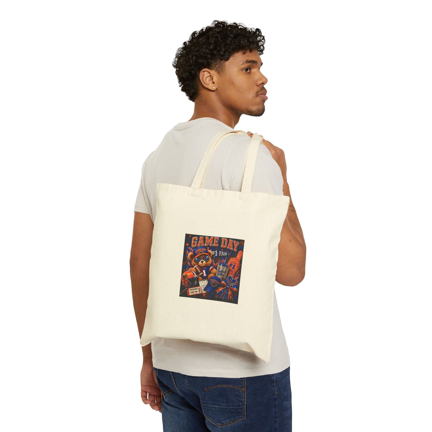Game Day Fan Tote Bag — Vintage Football Canvas Grocery Bag