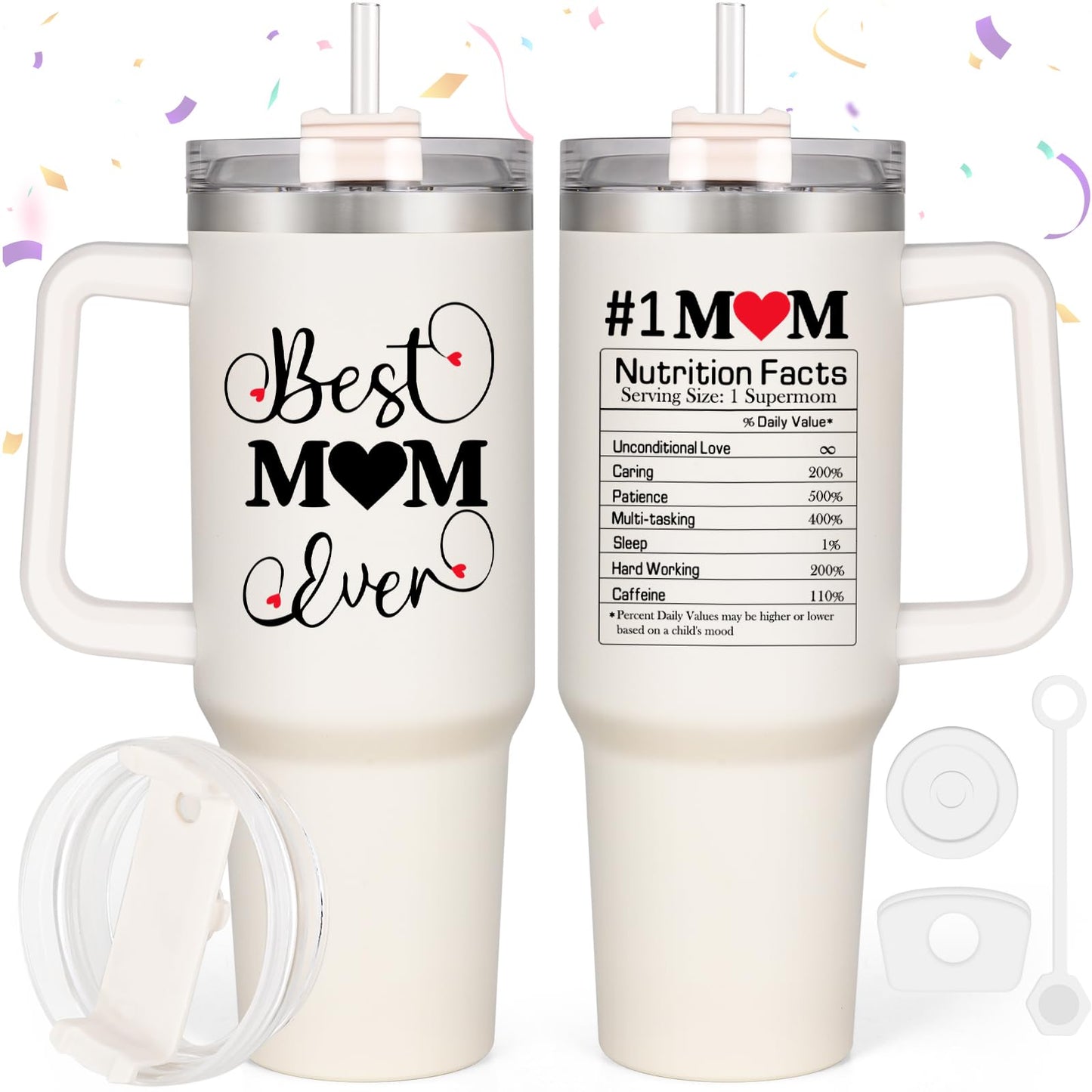 LiqCool Mom Christmas Gifts 40 Oz Best Mom Ever Tumbler Cup Gifts for Mom from Daughter Son Gifts for Mom Christmas Unique Popular Christmas Presents Gifts Ideas for Mom Wife Women(Cream)